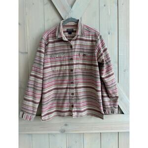 Woolrich women’s pink pullover woven southwest size large woven stripe